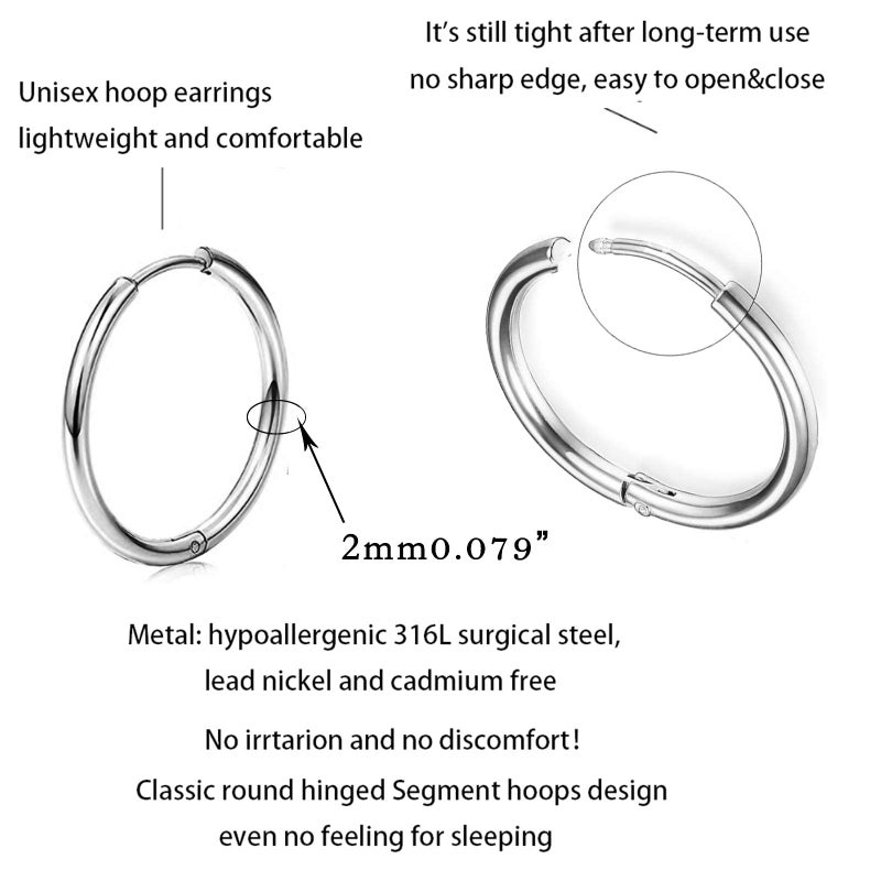 Senteria 5 Pairs 316L Surgical Stainless Steel Small Hoop Earrings Set Hypoallergenic EarringEndless Small Silver Hoop Earrings for Women Men10mm/12mm/14mm/16mm/18mm - Image 5